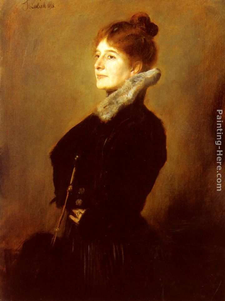 Portrait Of A Lady Wearing A Black Coat With Fur Collar painting - Franz von Lenbach Portrait Of A Lady Wearing A Black Coat With Fur Collar art painting